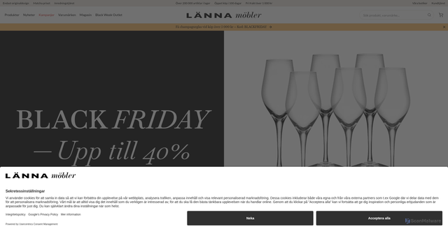Security scan screenshot of https://www.lannamobler.se/