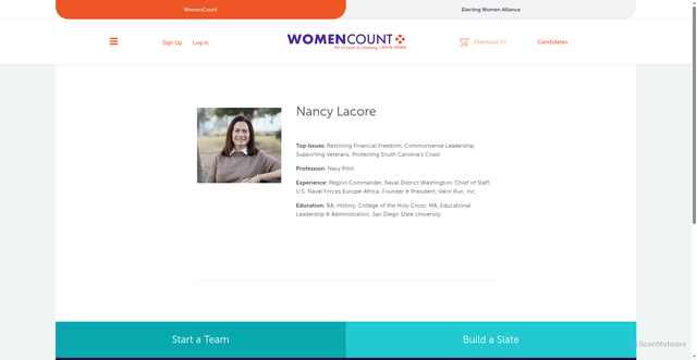 Security scan screenshot of https://womencount.org/candidate/nancy-lacore-sc-01/