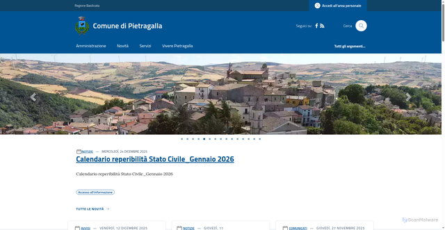 Security scan screenshot of https://www.comune.pietragalla.pz.it/
