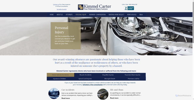 Security scan screenshot of https://www.kimmelcarter.com/personal-injury
