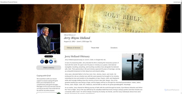 Security scan screenshot of https://www.donaldsonfunerals.com/obituary/Jerry-Holland