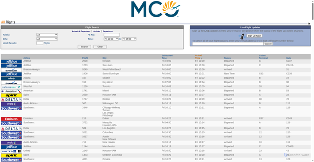 Security scan screenshot of http://www.arrowcast.net/fids/mco/