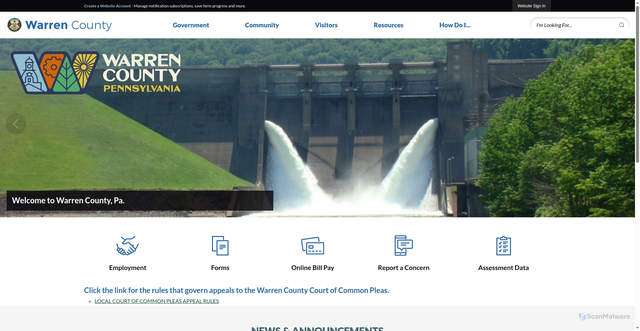Security scan screenshot of https://warrencountypa.gov/