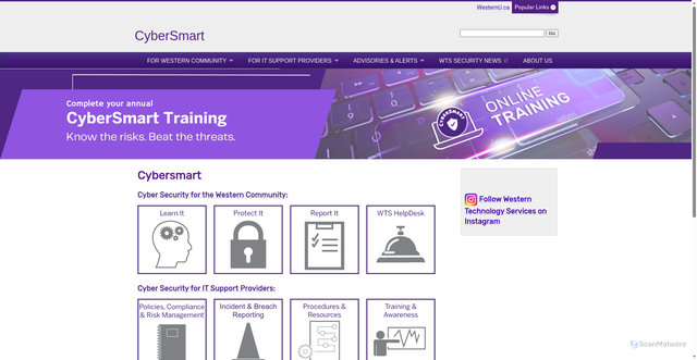 Security scan screenshot of https://cybersmart.uwo.ca