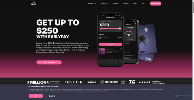 Security scan screenshot of https://step.com