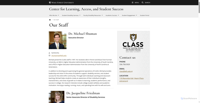 Security scan screenshot of https://class.wfu.edu/contacts/