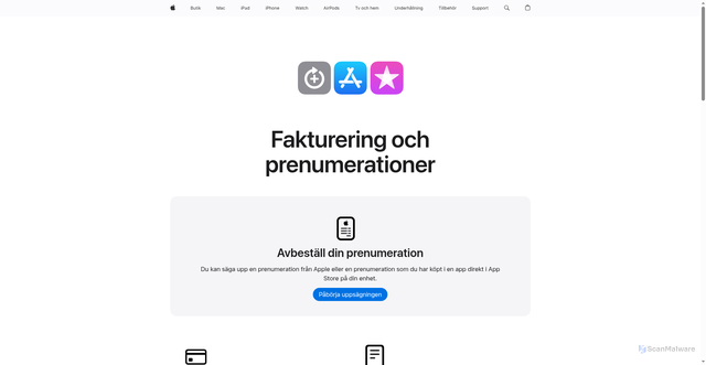 Security scan screenshot of https://support.apple.com/sv-se/billing