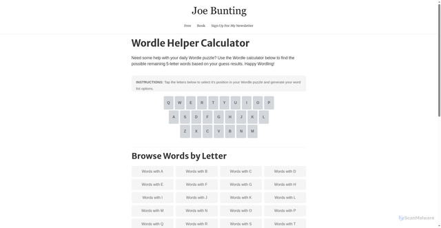 Security scan screenshot of https://joebunting.com/wordle-helper/