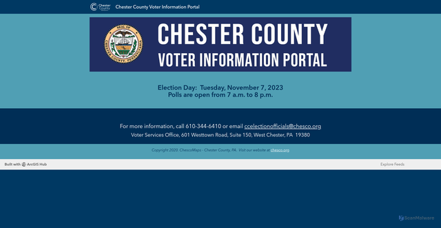 Security scan screenshot of https://chester-county-election-portal-chesco.hub.arcgis.com/
