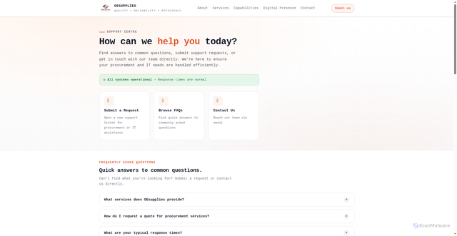 Security scan screenshot of https://oesupplies.pages.dev/support.html