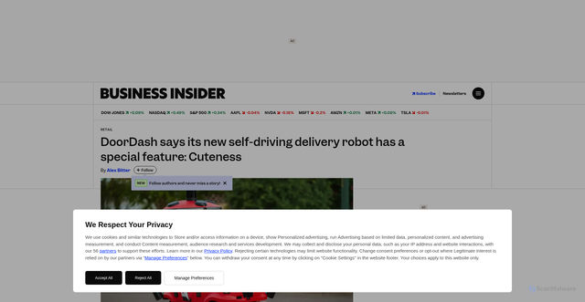 Security scan screenshot of https://www.businessinsider.com/doordashs-dot-delivery-robot-bets-on-cuteness-2025-9