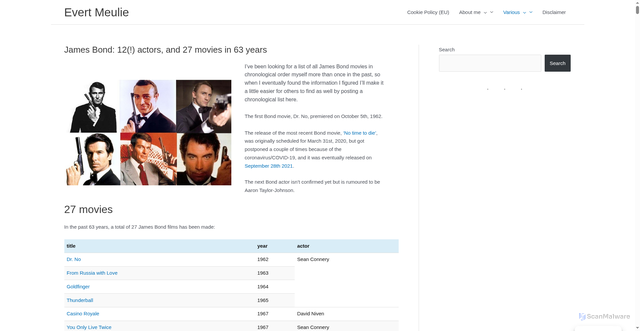Security scan screenshot of https://evert.meulie.net/various/media/all-james-bond-movies/