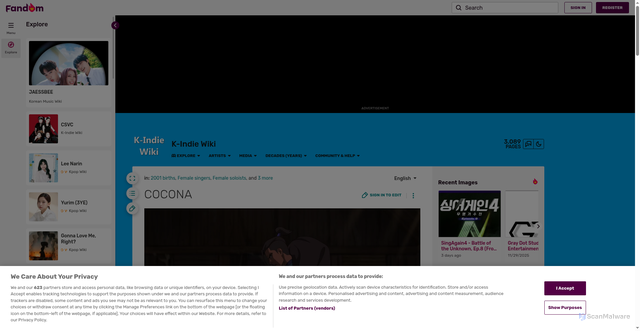 Security scan screenshot of https://kindie.fandom.com/wiki/COCONA