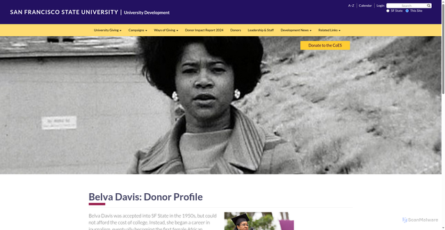 Security scan screenshot of https://develop.sfsu.edu/belva-davis
