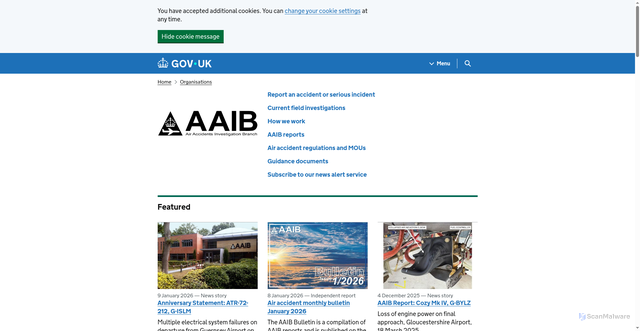 Security scan screenshot of https://www.gov.uk/government/organisations/air-accidents-investigation-branch