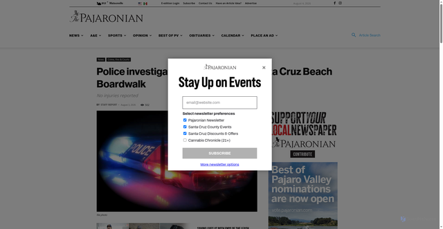 Security scan screenshot of https://pajaronian.com/police-investigate-shots-fired-near-santa-cruz-beach-boardwalk/