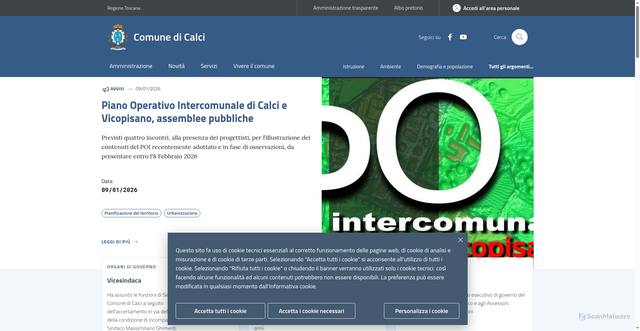 Security scan screenshot of https://www.comune.calci.pi.it/