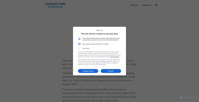 Security scan screenshot of http://universalcreditguide.co.uk/