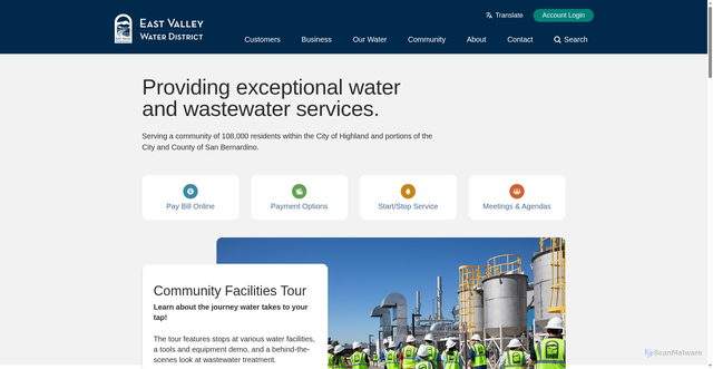 Security scan screenshot of https://www.eastvalleywater.gov/