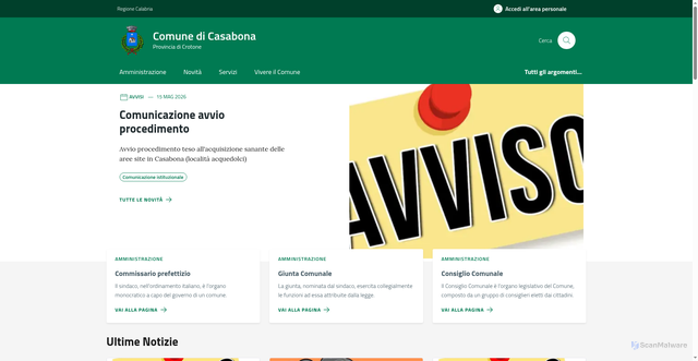 Security scan screenshot of https://www.comune.casabona.kr.it