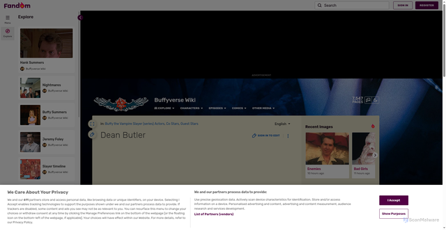 Security scan screenshot of https://buffy.fandom.com/wiki/Dean_Butler