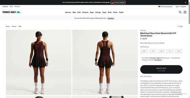 Security scan screenshot of https://tennisonly.com/products/nikecourt-slam-paris-womens-dri-fit-tennis-dress-ih3765-010?srsltid=AfmBOop_gBkcL4Vt6m7YMOIQ9K9GfRmEt6GV_htu_bnuJL1_cQl6ClLo