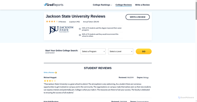 Security scan screenshot of https://www.gradreports.com/colleges/jackson-state-university