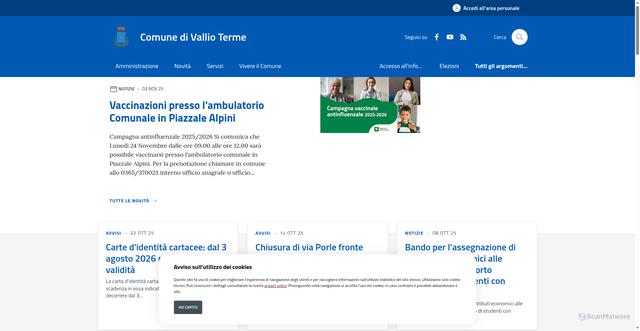 Security scan screenshot of https://www.comune.vallioterme.bs.it/