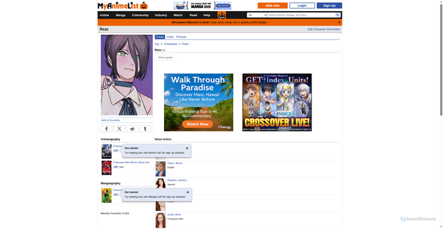 Security scan screenshot of https://myanimelist.net/character/174751/Reze