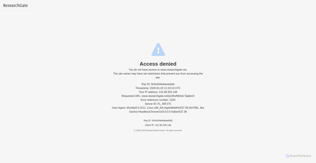 Security scan screenshot of https://www.researchgate.net/profile/Mehdi-Tajdari/2