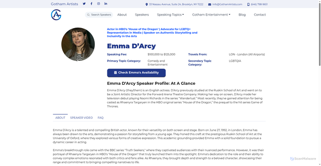 Security scan screenshot of https://gothamartists.com/emma-darcy/