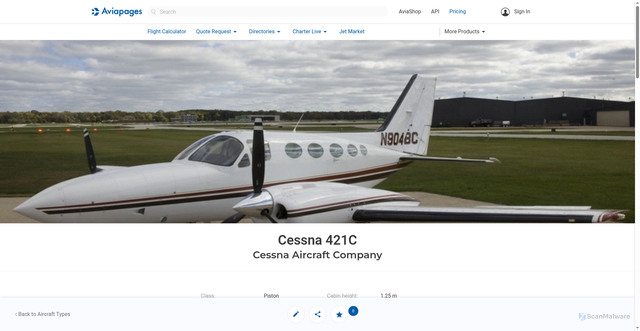 Security scan screenshot of https://aviapages.com/aircraft-type/cessna-421c-c421/