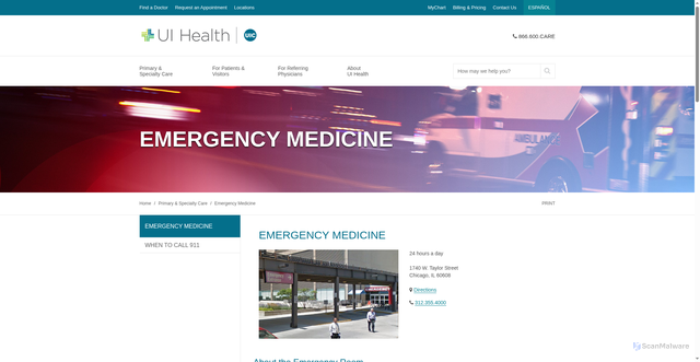 Security scan screenshot of https://hospital.uillinois.edu/primary-and-specialty-care/emergency-medicine