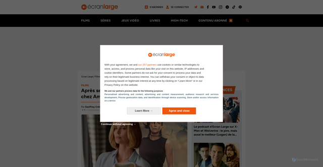 Security scan screenshot of https://www.ecranlarge.com/films/news/apres-daubes-netflix-charlize-theron-amazon-thriller