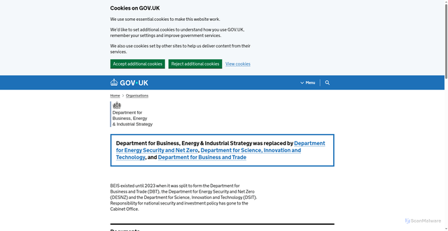 Security scan screenshot of https://www.gov.uk/government/organisations/department-for-business-energy-and-industrial-strategy