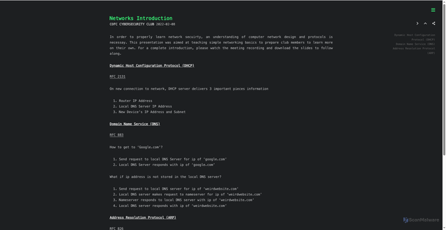 Security scan screenshot of http://cofcsecurity.barehost.tech/2022-spring-network_intro2022/