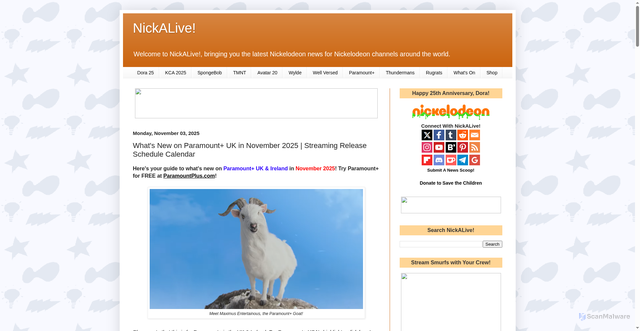 Security scan screenshot of http://www.nickalive.net/2025/11/whats-new-on-paramount-uk-in-november.html