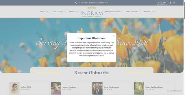 Security scan screenshot of https://www.ingramfuneralhome.com/