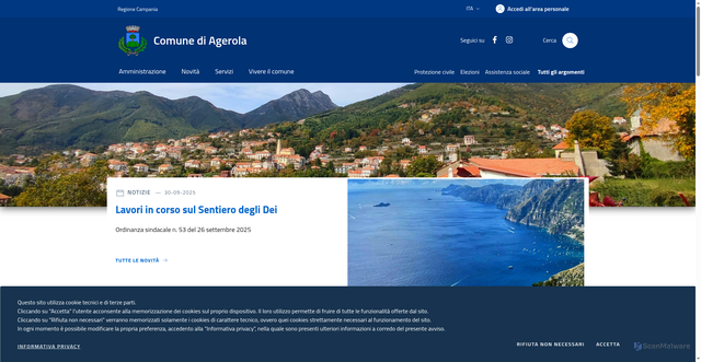 Security scan screenshot of https://www.comune.agerola.na.it/