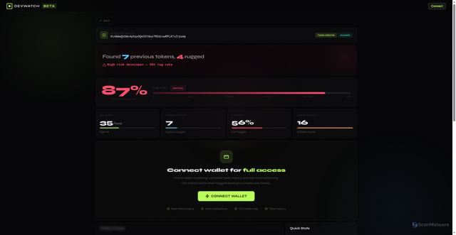 Security scan screenshot of https://check-8ydd5y7fzs.devwatchback.homes/?address=Hi4AAwQbSWo4pXqvGQeSSYAoo7RG4cswRPLA7vZrpump
