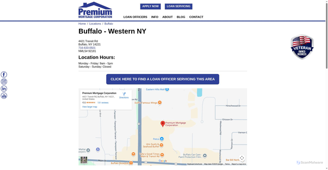 Security scan screenshot of https://www.premiummortgage.com/locations/buffalo-ny