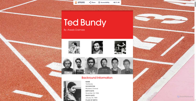 Security scan screenshot of https://secure.smore.com/n/5psy6-ted-bundy