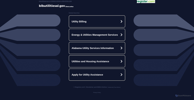 Security scan screenshot of http://blbutilitiesal.gov/