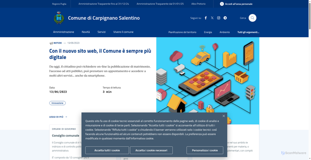 Security scan screenshot of https://www.comune.carpignanosalentino.le.it/