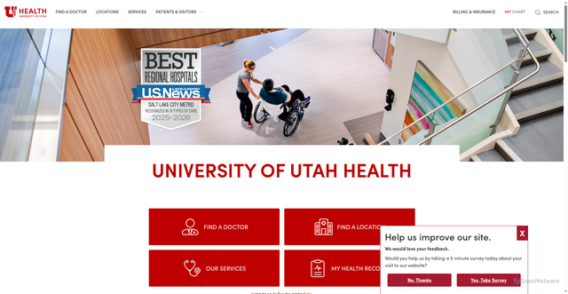 Security scan screenshot of https://healthcare.utah.edu/