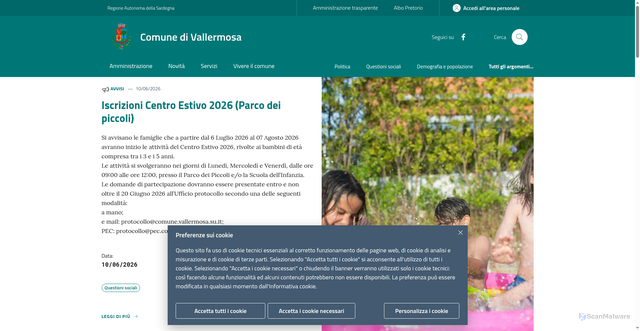 Security scan screenshot of https://www.comune.vallermosa.su.it