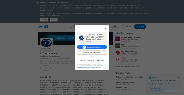 Security scan screenshot of https://www.linkedin.com/company/polaris-aero