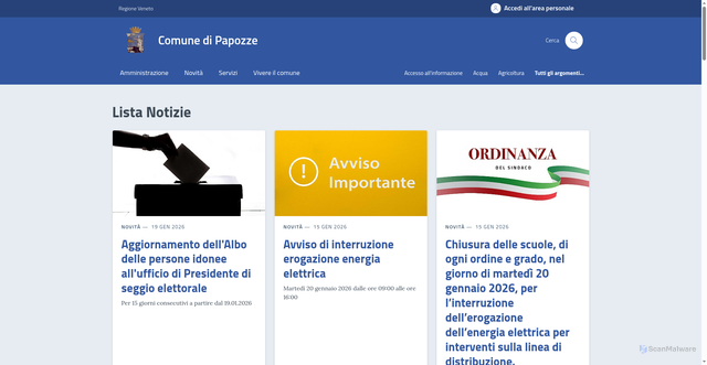 Security scan screenshot of https://comune.papozze.ro.it/