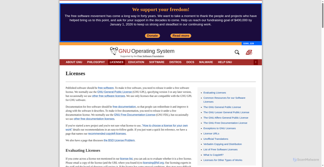 Security scan screenshot of https://www.gnu.org/licenses/