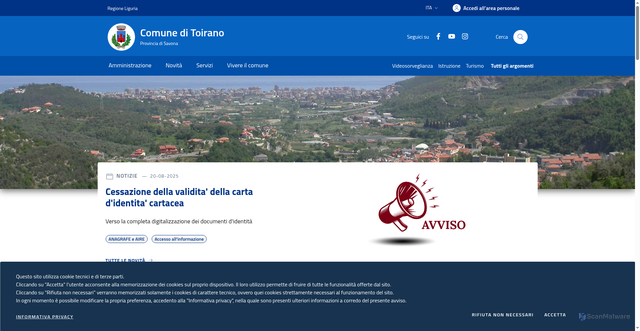 Security scan screenshot of https://www.comune.toirano.sv.it
